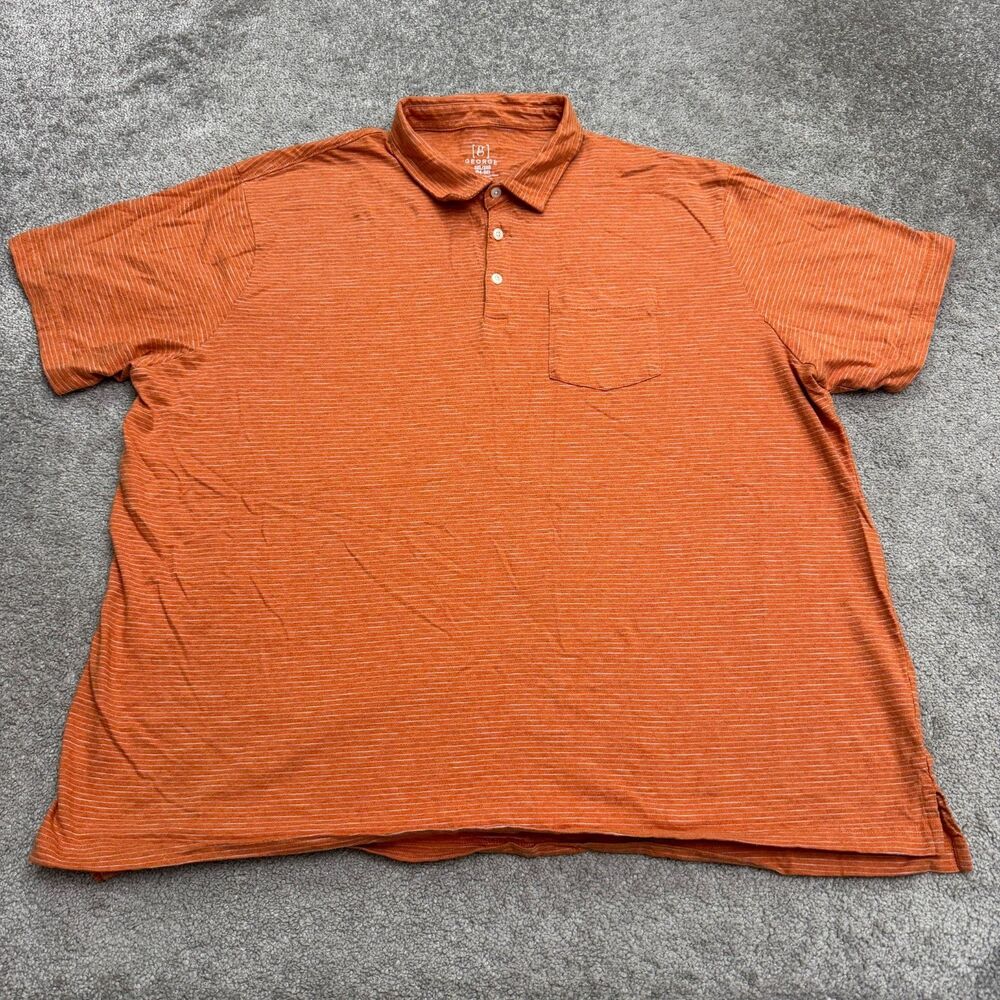 George Striped Short Sleeve Polo Shirt Mens 3XL Orange White Striped Casual Top